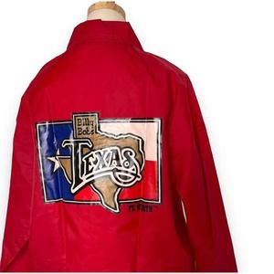 Vintage Billy Bobs Texas Red Nylon Graphic Jacket Size M Sportwear Windbreaker